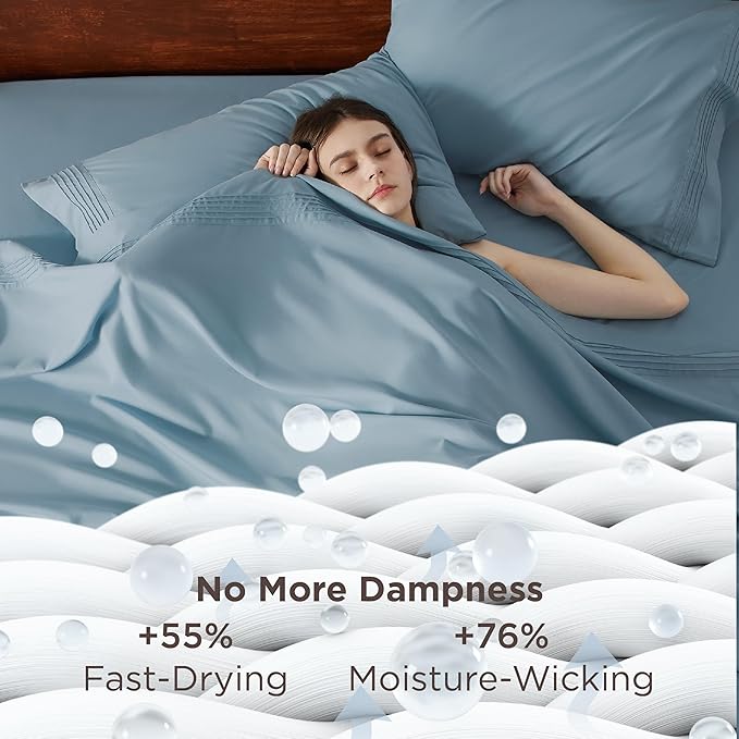 Bedsure Twin XL Sheets Dorm Bedding, GentleSoft Breathable Extra Long Twin Sheets & Pillowcases, Moisture Wicking Cooling, Deep Pocket Fits Mattress Up to 21 Inches Thick, Mineral Blue