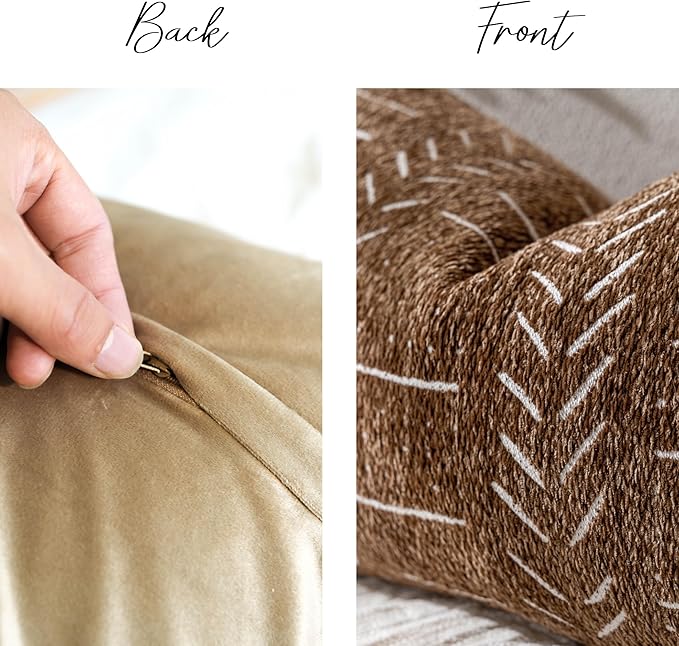 BlissBlush Fall Brown Decorative Throw Pillow Covers 22X22, Set of 2, Boho Farmhouse Cushion Cover, Cozy Soft Accent Pillowcase for Couch Sofa Bed Living Room Home Décor