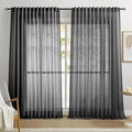 Dreaming Casa Black Sheer Curtains 102 Inches Long, Rod Pocket & Back Tab Light Filtering Textured Sheers for Living Room Bedroom, 2 Panels, Each 100" W x 102" L