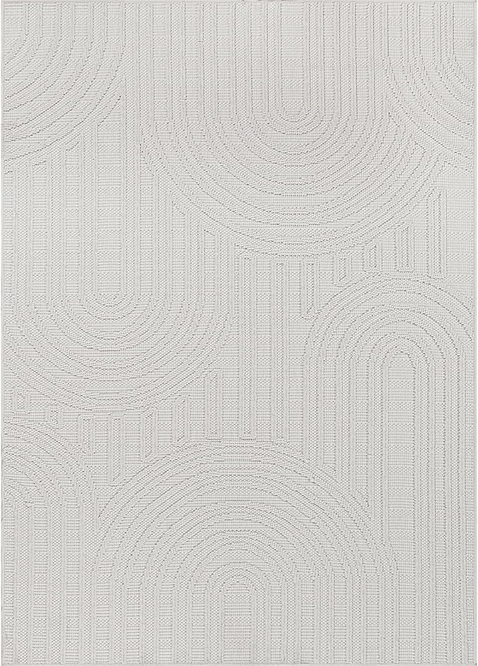 Beverly Rug Micro Loop Large Area Rug White 10x14 Modern Luxury Circle Geometric Durable Indoor Area Rugs for Living Dining Room Office Stain Resistant Non Shedding Casual Indoor Carpet White 10x14