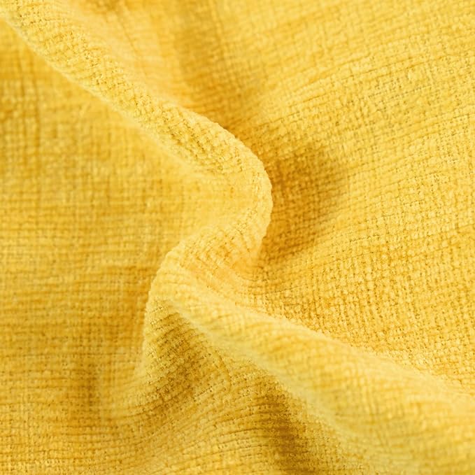 CaliTime Throw Pillow Covers Decorative 20 X 20 Inches Pack of 2 Cozy Solid Dyed Soft Chenille Cushion Cases with Pom Poms for Couch Sofa Bed Living Room Home Mustard Yellow