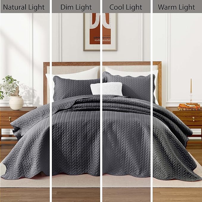 IR Imperial Rooms Twin Quilt Bedding Set Size (68” x 86”) + 1 Pillow Shams (20” x 26” + 2”) - 2 Pcs All Season Lightweight Reversible Microfiber Coverlet Embossed Quilt Bedspread (Charcoal)
