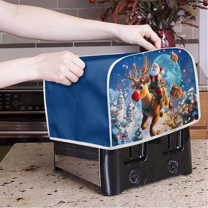 ZFRXIGN 4 Slice Toaster Cover Christmas Deer Santa Claus Dust Cover Small Appliance Covers Washable Toaster Bag with Top Handle Cute Baby Elephant Toaster Oven Cover Kitchen Decor Blue