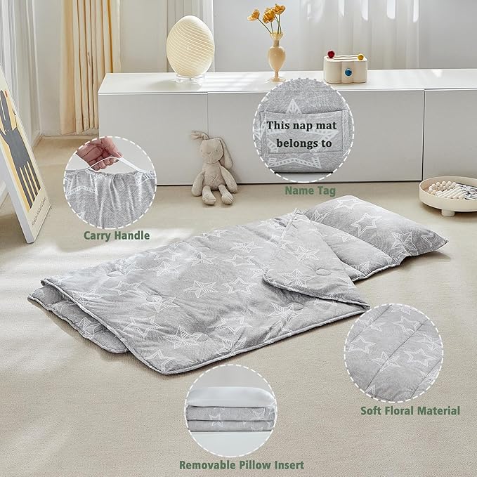 Toddler Nap Mat with Removable Pillow,Ultra Soft Slumber Bags for Girls,Kids Sleeping Bags with Roll Up Design, Perfect for Preschool,Daycare,Kindergarten