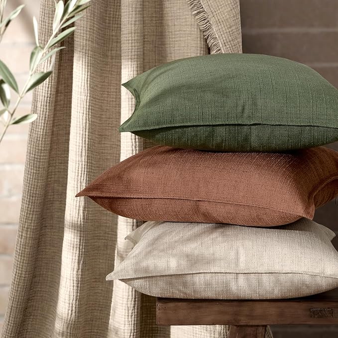 MIULEE Decorative Pillow Covers 18x18, 2 Pack Boho Farmhouse Neutral Throw Pillows for Couch, Thick Textured Modern Linen Cushion Cases Sofa Bed Living Room Home Decor, Natural Linen