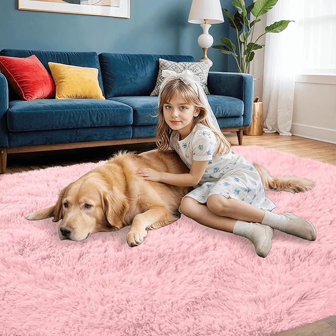 8x10 Area Rug for Living Room: Soft Fluffy Shag Pink Rugs for Bedroom, Non-Slip Large Fuzzy Plush Rug Indoor Floor Carpet for Nursery Kids Boys Girls Room, Dorms, Playroom, Modern Home Decor
