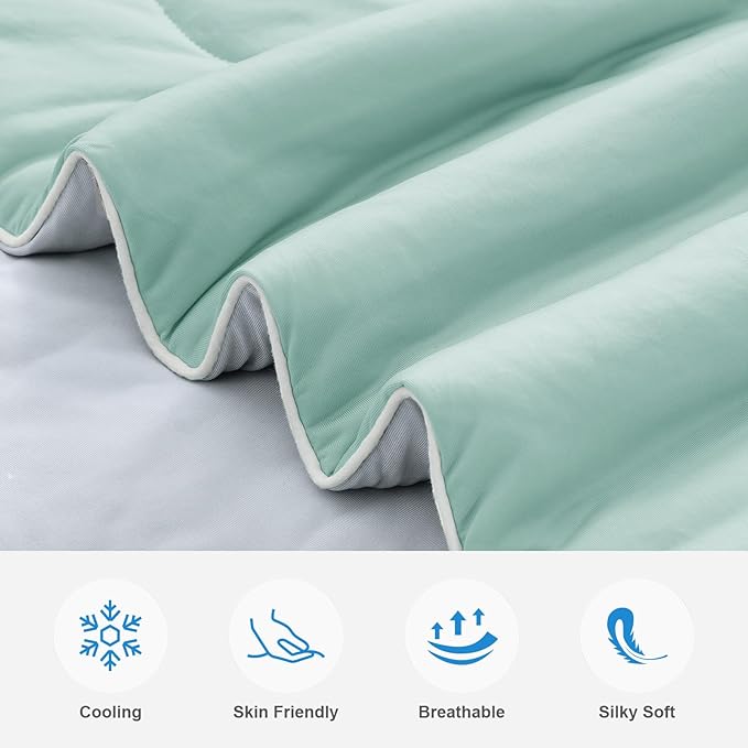 EASELAND Cooling Comforter King, Cold Touch Fabric Absorbs Body Heat, Double-Sided Cool Design Soft Fluffy Cooling Blanket for Night Sweats Hot Sleeper (Green, King(108"x90"))