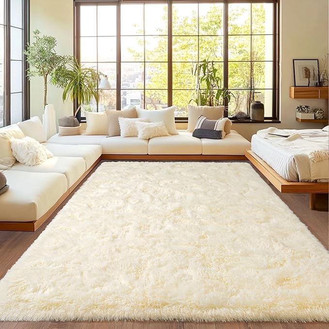 Upgrade Non-Slip Plush Rugs Fluffy Area Rugs for Living Room, Soft Shaggy Carpets for Living Room, Perfect Decor for Modern Home Light Champagne 8x10 Feet