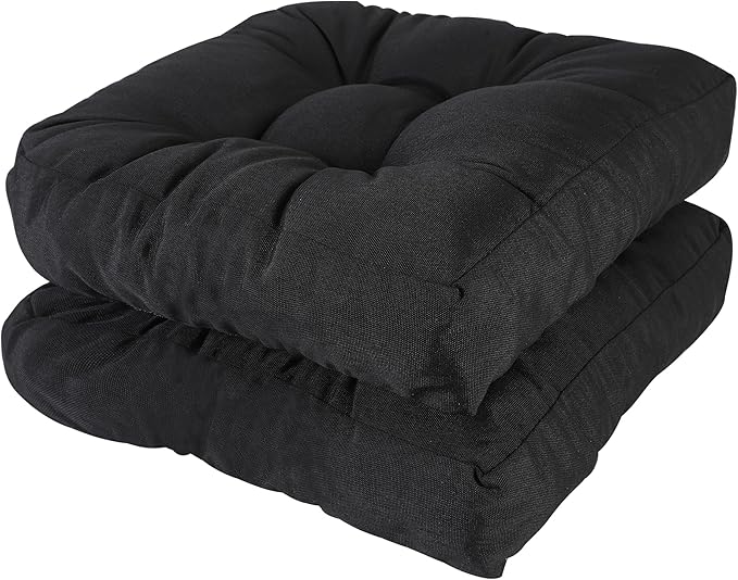 RACE LEAF 19" x 19" Patio Chair Cushions Black - Outdoor/Indoor Tufted Memory Foam Chair Pads Set of 2, Water-Resistant Olefin Chair Seat Cushion Non-Slip Backing