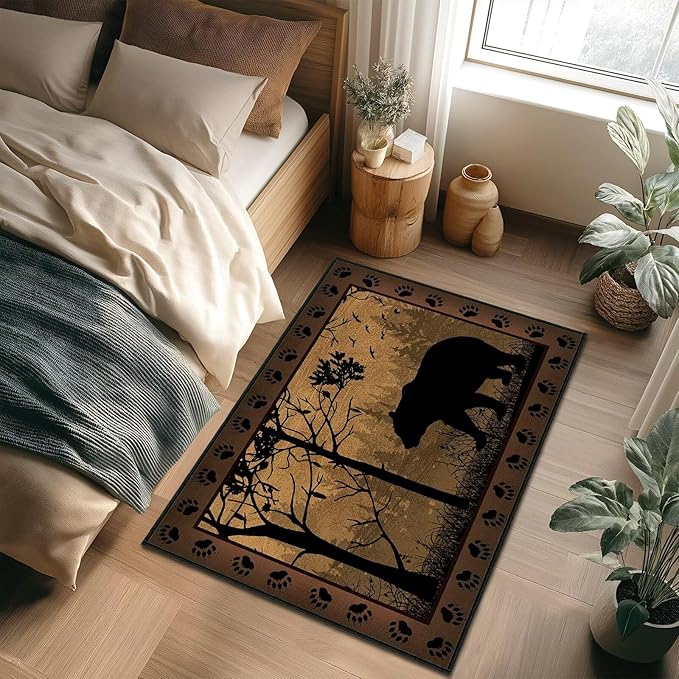 Vintage Entryway Rug 2x3 Washable Kitchen Rug Ulta-Thin Non-Slip Low Pile Indoor Entrance Door Mat,Bear Country Cabin Wildlife Throw Rugs Rustic Small Accent Rugs for Front Door,Bathroom,Bedroom
