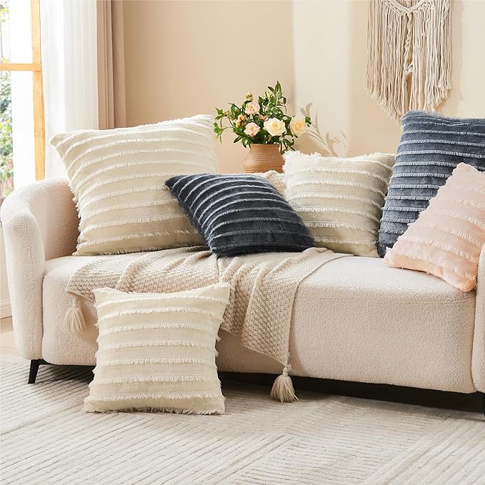BEDELITE Velvet Pillow Covers 18x18 with Zipper, 2 Pack Super Soft Square Pillow Covers for Bedroom, Sofa, Luxury Cozy Fleece Pillowcases for All Seasons(18x18 Inches, Coral-Boho)