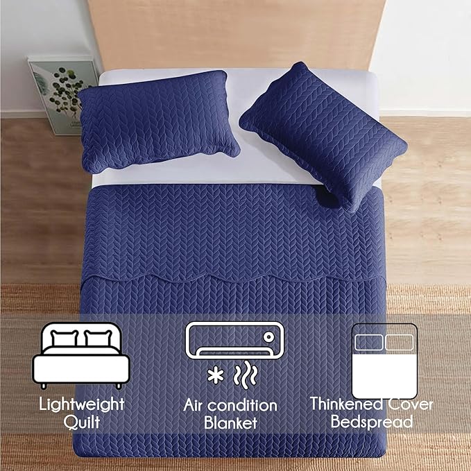 IR Imperial Rooms 8 Pack Quilt King Size Bedding (106" x 96") - Bulk Wholesale for Hotels, Guest Bedroom & Airbnbs - Lightweight Microfiber Reversible Embossed Quilts Bedspread (Navy)