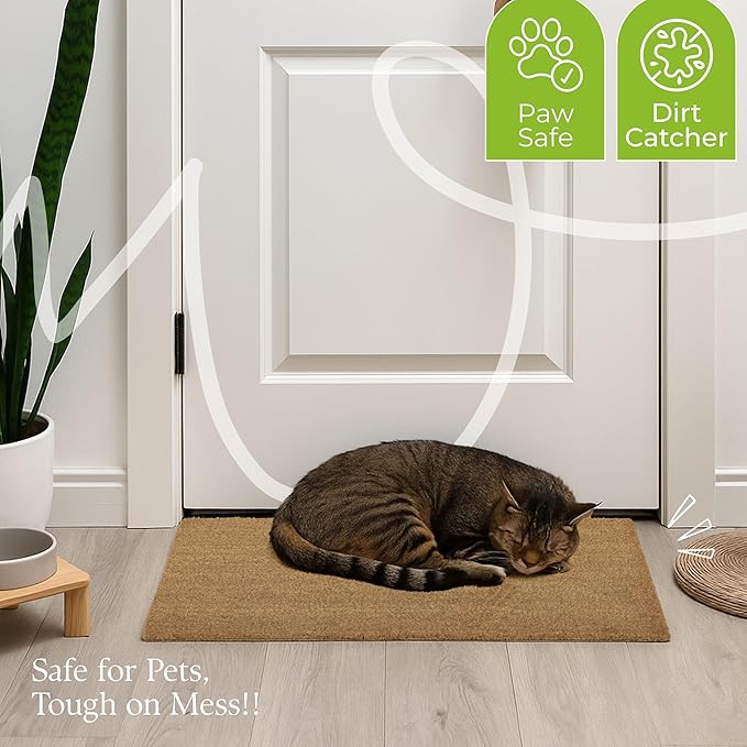 Coir Door Mats 17" X 30", Pack of 2, Non-Slip Sturdy, PVC Backed, Heavy Duty, Easy to Clean, Ideal for Door Entrance, Patio, Porch, Backyard, Garages, Plain Mat