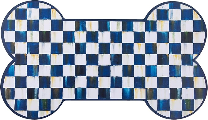 MACKENZIE-CHILDS Pup Placemat, Cute Pet-Food Mat for Dog Bowls and Cat Bowls, Blue-and-White Royal Check