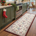 jinchan Elora 3x8 Floral Runner Rug for Hallway Washable Runner Vintage Romance Christmas Design Non Slip Thin Indoor Floor Cover Low-Profile Throw Carpet for Entryway Bathroom Bedroom, Red/Beige