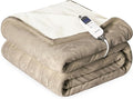 Heat Blanket 62”x84” Twin Size,Soft Flannel & Sherpa Reversible Electric Blanket with 10 Heat Settings,12 Timer Setting and 8 Hours Auto-Shut Off,ETL Certified Machine Washable,Light Brown