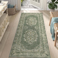 jinchan Vintage Floral Runner Rug 2x5 - Machine Washable Distressed Design Non-Slip Low-Pile Soft Thin Christmas Carpet for Hallway Kitchen Farmhouse Bedroom Entryway Laundry Room (2x5ft, Dark Green)