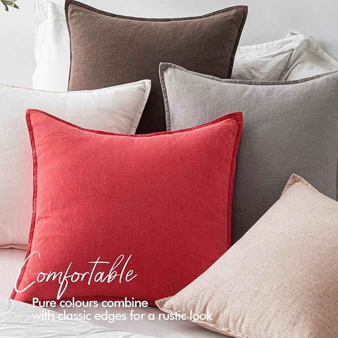 EMEMA Christmas Throw Pillow Covers Decorative Linen Pillow Covers 18x18 Inch Red Boho Farmhouse Neutral Couch Throw Pillows for Bed Pack of 2 Accent Pillowcase Modern Sofa Cushion Livingroom Home