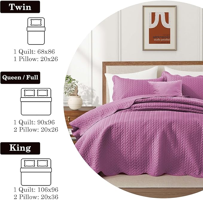 IR Imperial Rooms 8 Pack Quilt King Size Bedding (106" x 96") - Bulk Wholesale for Hotels, Guest Bedroom & Airbnbs - Lightweight Microfiber Reversible Embossed Quilts Bedspread (Purple)