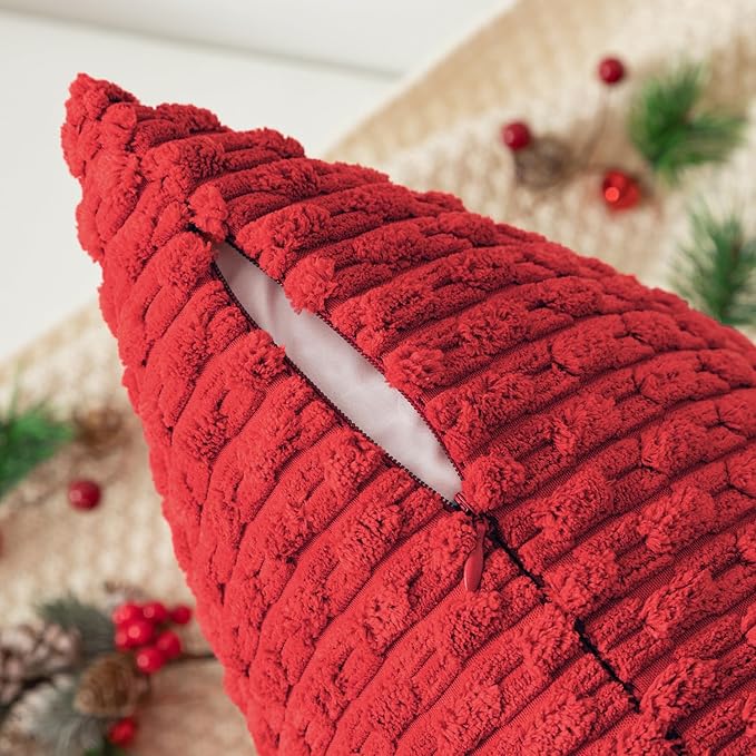 Kevin Textile 12x24 Inch Pillow Cover 1 Pack Boho Christmas Decorative Soft Striped Corduroy Lumbar Farmhouse Color Accent Rectangle Cushion Case for Living Room Couch Sofa Bed, Red