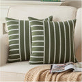 Caflife Boho Throw Pillow Covers 18x18 Set of 2 Soft Farmhouse Decorative Couch Pillow Cases Green Striped Pillow Covers Neutral Cushion Covers for Sofa Bed Living Room Home Decor