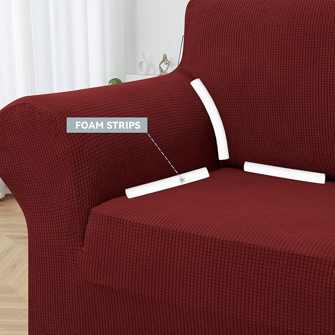 LURKA Stretch Oversized Sofa Slipcovers 1 Piece Couch Covers for 3 Cushion Couch Sofa Furniture Protector Full Sofa Covers with Elastic Bottom for Kids and Pet (X-Large,Dark Red)