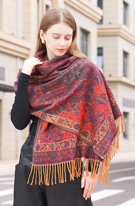 Wander Agio Warm Fashion Scarf Long Shawl Large Blanket Winter Wraps Scarves for Women Cashmere Jacquard Vintage Paisley