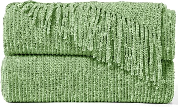 inhand Basil Throw Blanket for Couch Bed,Chunky Chenille Woven Soft Warm Christmas Blankets Gifts for Women with Tassels,Lightweight Cozy Boho Farmhouse Fall Winter Decor,60"x80",Extra Thick