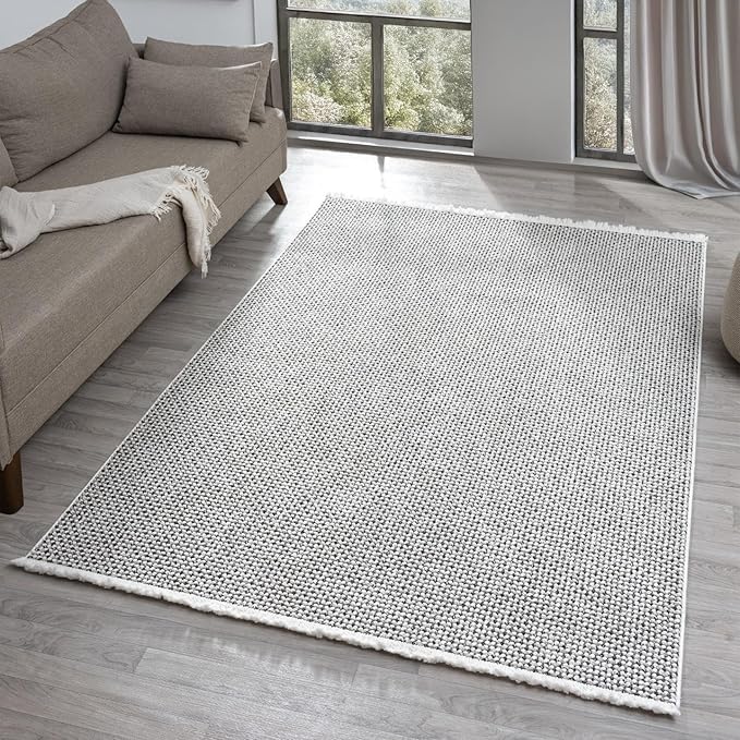 LUXE WEAVERS Solid Machine Woven White Dark Gray 6x9 Area Rug, Indoor Stain-Resistant Carpet