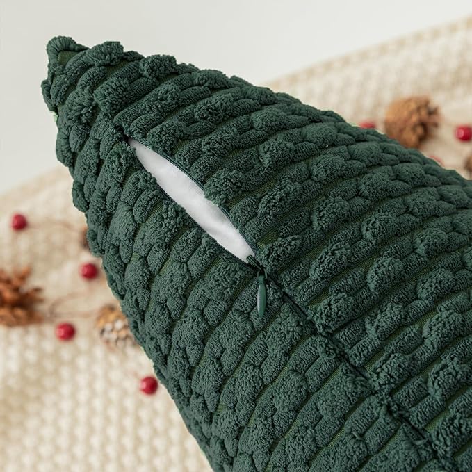 Kevin Textile 12x20 Inch Pillow Cover 1 Pack Boho Christmas Decorative Soft Striped Corduroy Lumbar Farmhouse Color Accent Rectangle Cushion Case for Living Room Couch Sofa Bed, Army Green