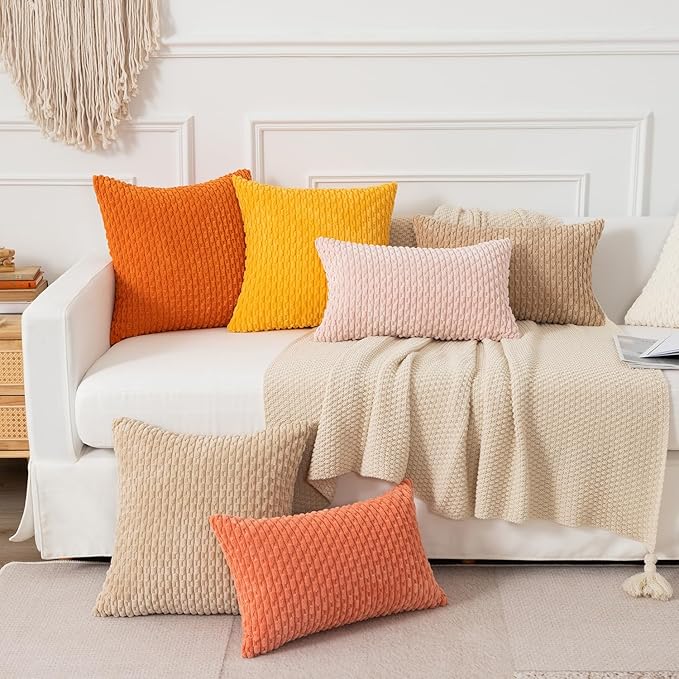 Kevin Textile Valentines Day 14x24 Inch Pillow Cover 1 Pack Boho Decorative Soft Striped Corduroy Lumbar Farmhouse Accent Rectangle Cushion Case for Living Room Couch Sofa Bed, Light Pink