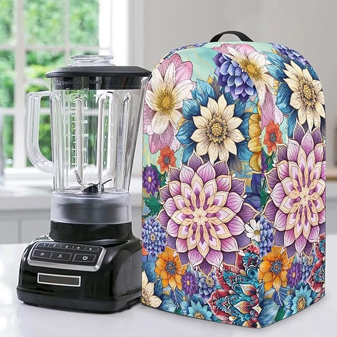 Bohe Flower Print Blender Covers for Kitchen Food Processor Cover with Durable Handle, Dust Covers for Kitchen Appliances Stand Mixer or Coffee Maker Appliance Cover