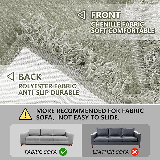 MEETSKY Couch Covers for 3 Cushion Couch Sofa Covers Washable Couch Cover Sectional L Shape Couch Blanket Cover Sofa Slipcovers for Most Shape Sofas Thick Soft Throws Cover, 91" x 150", Sage Green