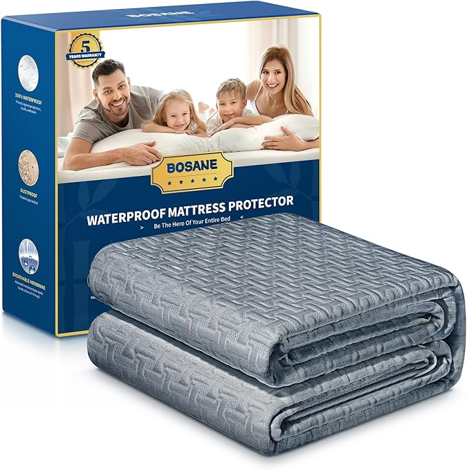 Premium 100% Waterproof Queen Mattress Protector, Breathable Cooling 3D Air Fabric Mattress Cover, Hypoallergenic Noiseless Bed Cover Vinyl Free, 8-21'' Deep Pocket (Gray)
