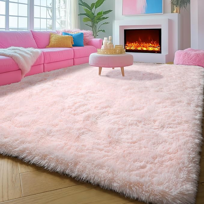 ONASAR Pink 6x9 Area Rugs for Living Room Bedroom, Washable Large Fluffy Bedside Throw Rug, Soft Plush Shaggy Fuzzy Floor Carpet for Nursery Kids Girls Boys Teen Dorm Home Office Decor Aesthetic