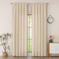 Simplebrand Natural Faux Linen Textured Semi Sheer Curtains 96 Inches Long 2 Panels Set, Light Filtering Soft Thick Farmhouse Curtains Window Treatment for Bedroom/Living Room, 50 x 96 Inch