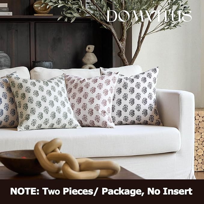 DOMVITUS Set of 2 Floral Pillow Covers 20x20, Block Print Pillow Covers Vintage Neutral Decorative Farmhouse Throw Pillow Covers for Couch Bed Living Room Black