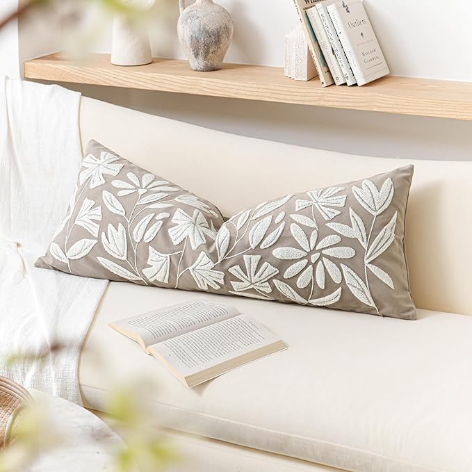 BlissBlush Taupe Velvet Decorative Lumbar Pillow Cover 14x36, Neutral Brown Soft Long Body Pillow for Bed, Accent Lumbar Throw Pillow for Bedroom, Modern Farmhouse Textured Pillowcase