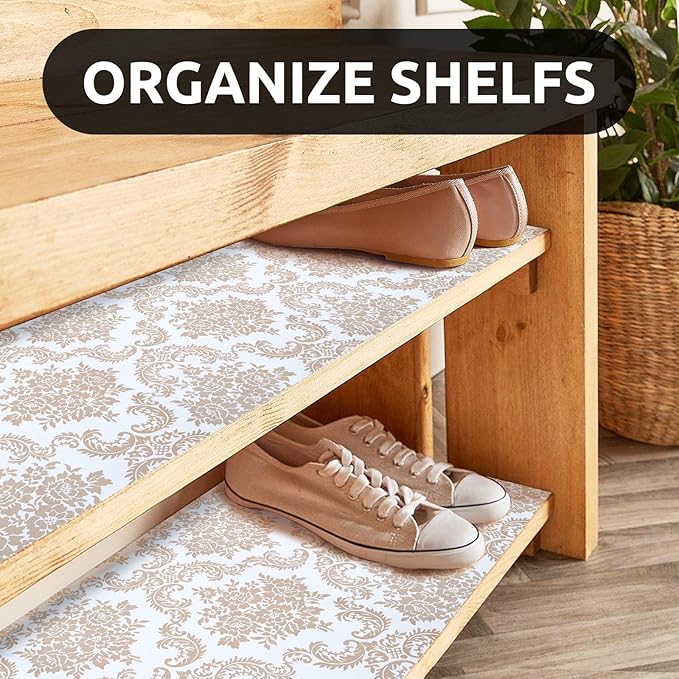 RAY STAR 18X96 Inch Shelf Liner for Kitchen Cabinets, Non-Adhesive Cabinet Liner Washable, PVC Drawer Liner for Dresser Non-Slip Bathroom (Yellow Pattern)(5 Roll)