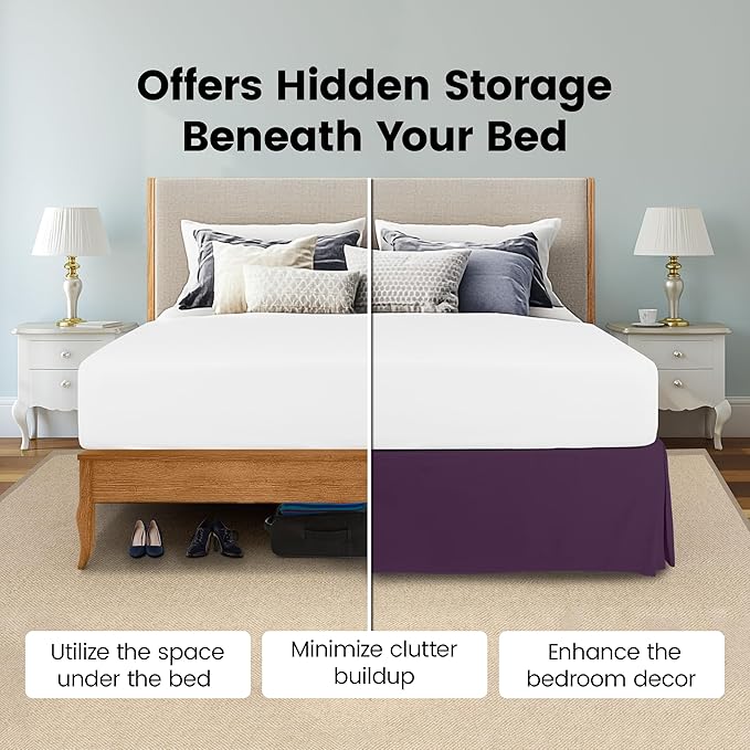 Utopia Bedding Full Bed Skirt - Soft Quadruple Pleated Ruffle - Easy Fit with 16 Inch Tailored Drop - Hotel Quality, Shrinkage and Fade Resistant (Full, Purple)