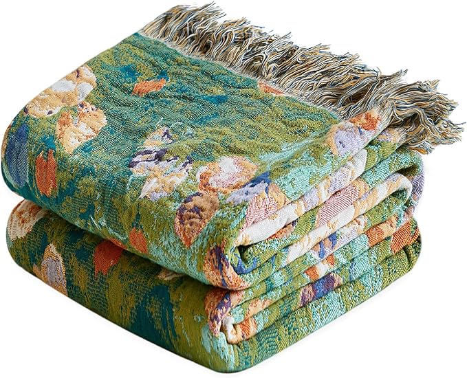 MSGKV Boho Throw Blanket for Couch Cotton Floral Blanket 50"x60" for Sofa Chair Throws Muslin Breathable Lightweight Farmhouse Blankets Home Decor All Seasons