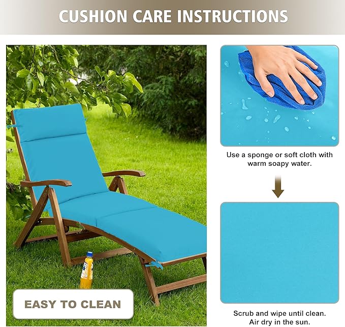 Chaise Lounge Cushion 72x21x3 Inch ?Set of 4 Outdoor Lounge Chair Cushions, Lounger Pad Replacement with Fade-Resistant, Removable & Machine-Washable Covers, Ideal for Patio Chaise Chairs, Teal