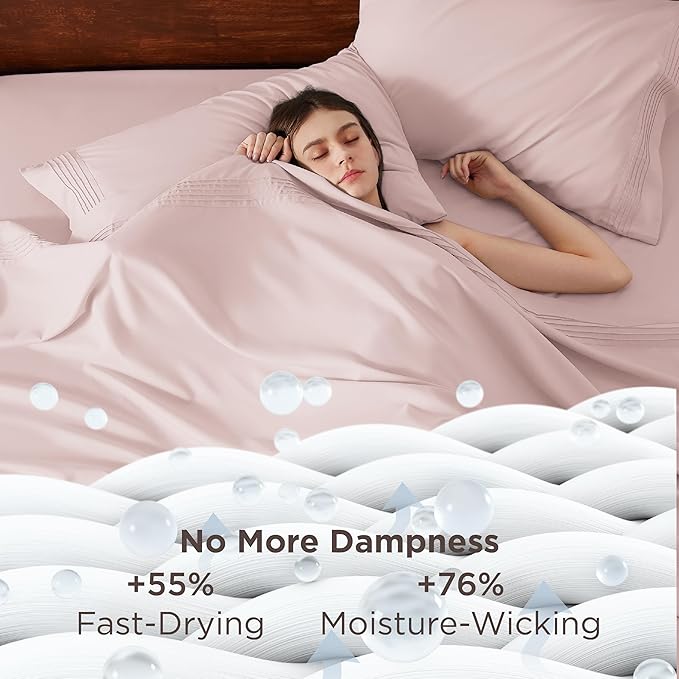 Bedsure Deep Pocket Queen Sheets Set - Fits Mattresses Up to 21 Inches Thick - 4 Piece GentleSoft Bed Sheets, Moisture Wicking, Soft & Cooling Bedsheet & Pillowcases, Easy & Secure Fit, Blush Pink