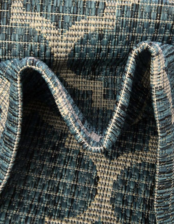 Unique Loom Outdoor Trellis Collection Area Rug - Trellis (Round 13' 0" x 13' 0", Teal/ Gray)