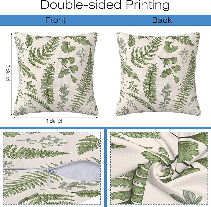 Leaves and Herbs Throw Pillow Cover Case Vintage Floral Botanical Throw Pillows Set of 2 Super Soft Pillow Covers 16x16 Inches Farmhouse Home Decor for Living Room Bedroom Sofa Couch Cushion Cover