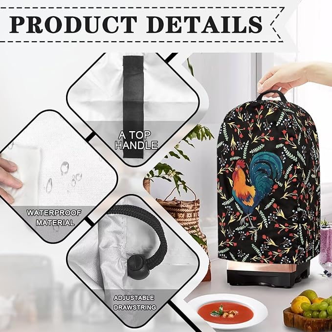 Chicken Pattern Blender Dust Cover Stand Mixer or Coffee Maker Appliance Cover with Drawstring, Anti Fingerprint Dust Proof Stain Resistant Blender Covers for Home Kitchen