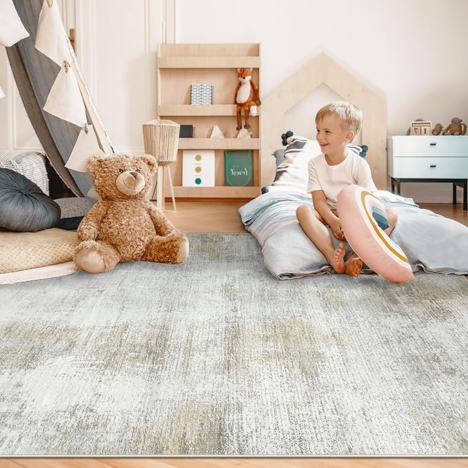 5x7 Area Rugs for Living Room: Washable Rug Modern Abstract Neutral Soft Rugs Non-Slip Low-Pile Indoor Floor Carpet for Bedroom Dining Room Nursery (Beige, 5'x7')