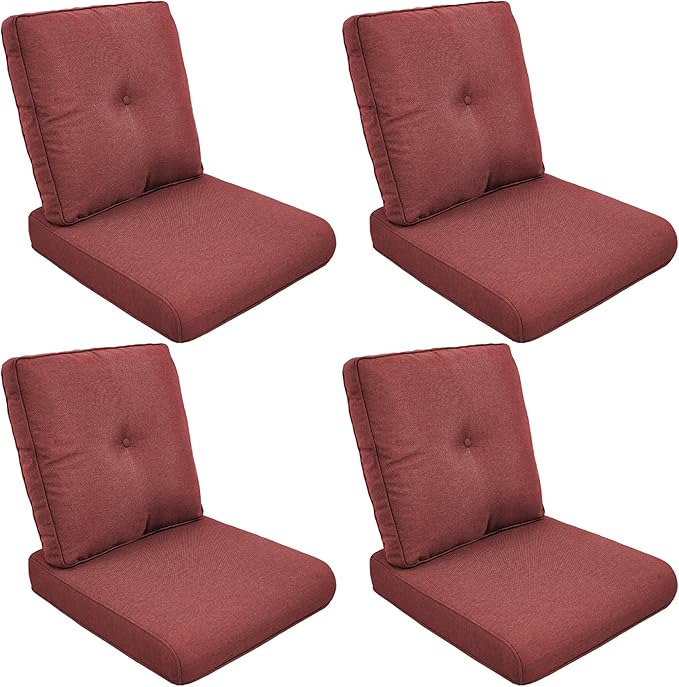 Patio Cushions for Outdoor Furniture - 22" x 25" x 4" UV Resistant Thick Foam Cushions Water Resistant Replacement Cushion for Outdoor Patio Furniture Chair/Sofa/Couch | Red | 4-Pack |