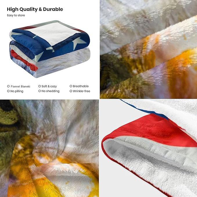 American Flag Throw Blanket for Couch, Super Soft Fuzzy Throws Warm Comfortable Plush Fleece Blanket, Fashion Decorative Flannel Fleece Blanket for All Season(50 x 60 in, American Flag & Eagle)