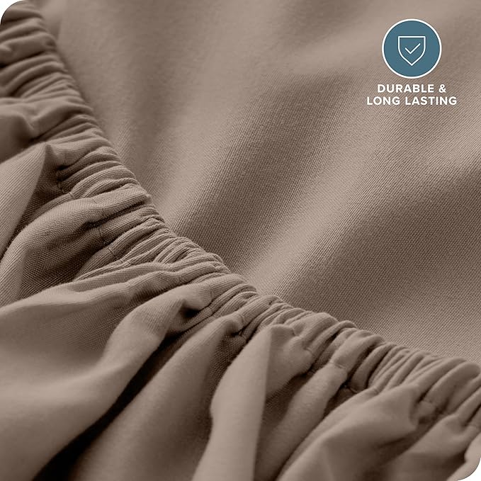 Bare Home Fitted Bottom Sheet Short Queen Size - Premium 1800 Microfiber - Ultra-Soft Hotel Luxury - Deep Pocket - Durable and Long Lasting - Fitted Sheet (Short Queen, Taupe)